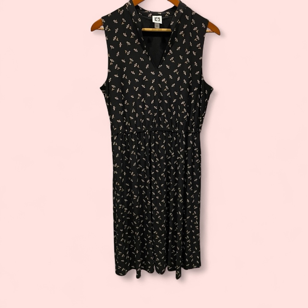 Cute Anne Klein flowy sleeveless jersey knit elastic waist dress pockets floral